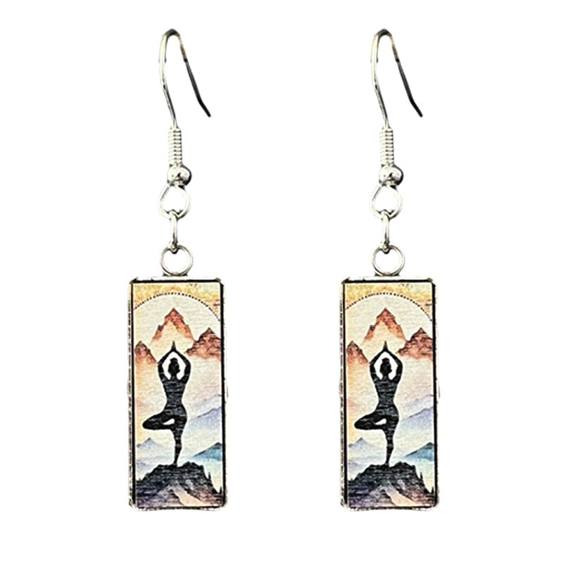 Wholesale Metal Wood Grain Mountain Yoga Meditation Energy Earrings